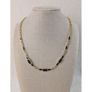 Vintage‎ Napier Gold Tone Necklace Black Enamel Links Adjustable Chain Signed